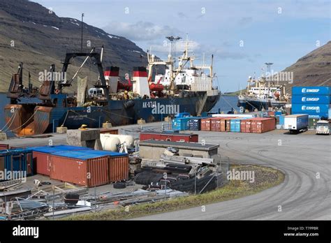 Denmark Faroe Islands Bordoy Island Sandavagur Harbour Stock Photo