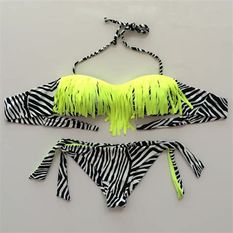 Women Sexy Zebra Tassel Swimsuit Bikini Yellow On Luulla