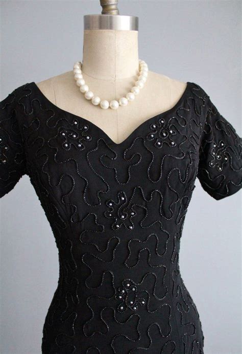 50s Beaded Dress Vintage 1950s Black Beaded Marilyn Monroe