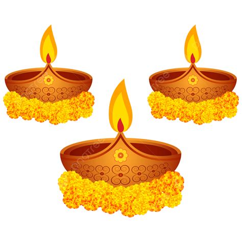 Happy Diwali Decorative Diya With Flowers Hindu Festival Greeting