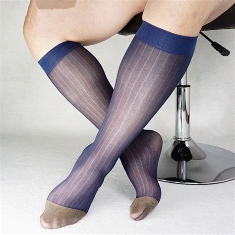 2020 striped mesh nylon silk socks for men business soft sheer light weight formal dress suit