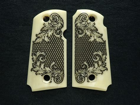 Faux Ivory Floral Checkered Engraved Kimber Micro 9 Grips Ls Grips