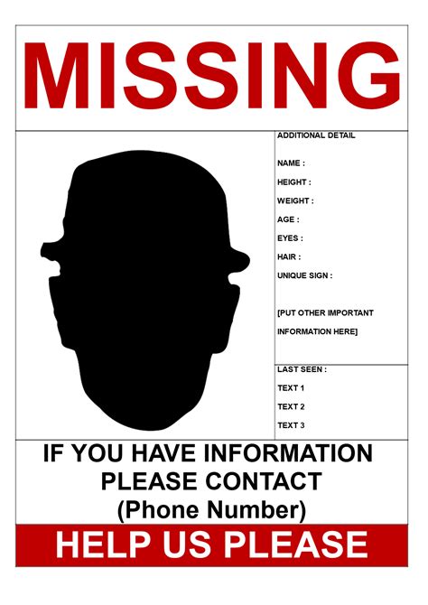 Help To Find Missing Person Poster Template Word Help To Find Missing