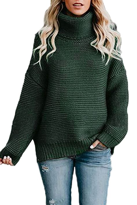 Zoe Women Cozy Long Sleeves Turtleneck Sweater Dark Green Amber Millet