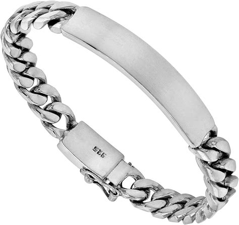 11mm Sterling Silver Miami Cuban Link Id Bracelet For Men Tight Link Monogrammable