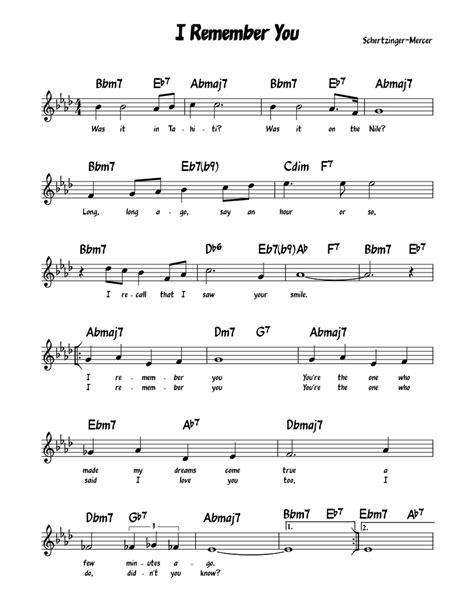 I Remember You Sheet Music For Piano Solo