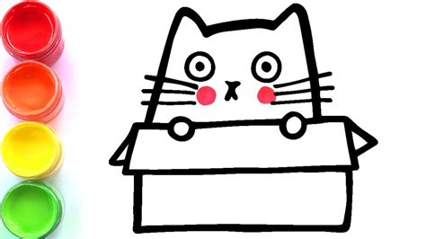 Cute Cat In The Box Drawing And Coloring For Kids Children Toddlers