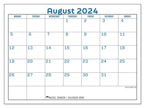 August 2024 Printable Calendar “49ms” Michel Zbinden Gy