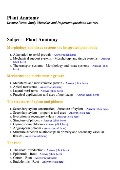 Plant Anatomy Lecture Notes Study Materials And Important Questions
