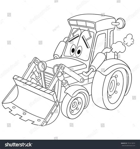Coloring Page Tractor Bulldozer Cartoon Vehicle Stock Vector Royalty