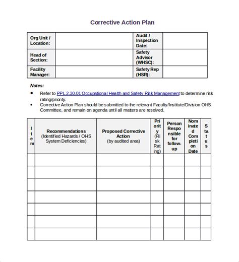 Free Corrective Action Plan Template Word