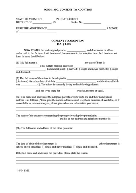 Fillable Form 139g Consent To Adoption Printable Pdf Download