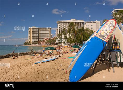 Waikiki Beach Honolulu Beach Seashore Beach Tourist Surfboards Surfing