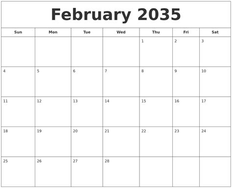 February 2035 Printable Calendar