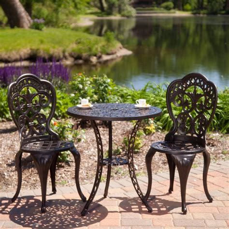 3 Piece Cast Aluminum Outdoor Bistro Set With Table And 2 Chairs