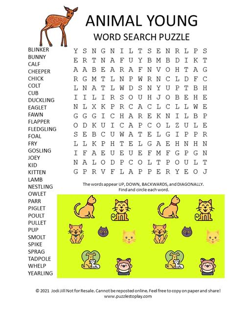 Young Animals Word Search Puzzle Puzzles To Play