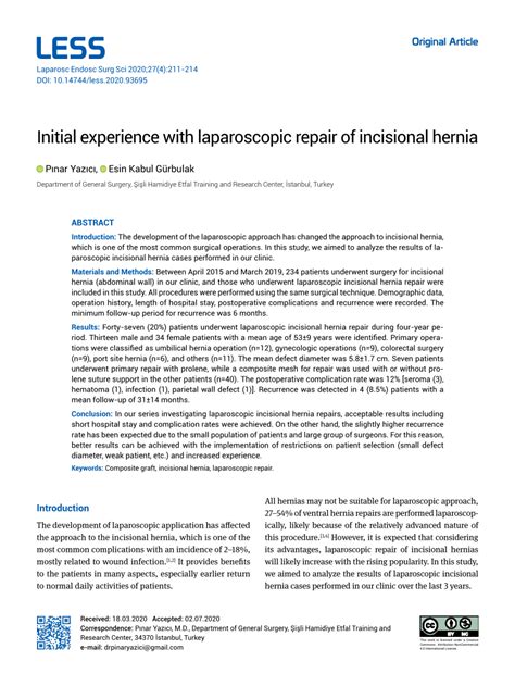 Pdf Initial Experience With Laparoscopic Repair Of Incisional Hernia