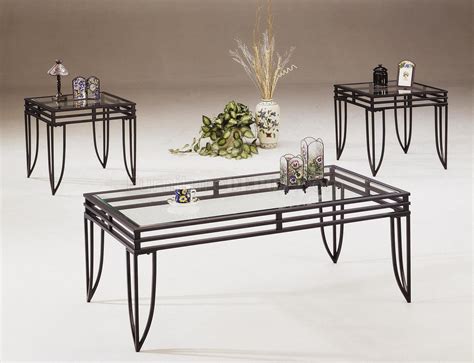 Black Metal Base 3pc Coffee Table Set W Clear Glass Tops