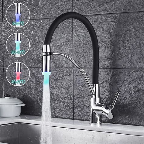 Led 3 Color Changing Kitchen Faucet Modern Kitchen Sink Mixer Tap Black