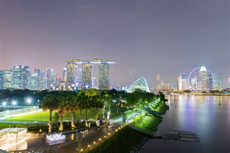 singapore skyline cityscape view twilight sky and beautiful night view for marina bay stock