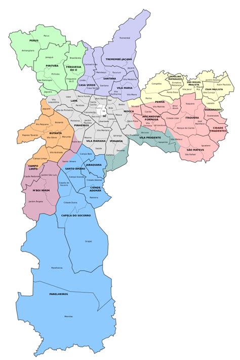 Mapa da cidade de São paulo e subprefeituras