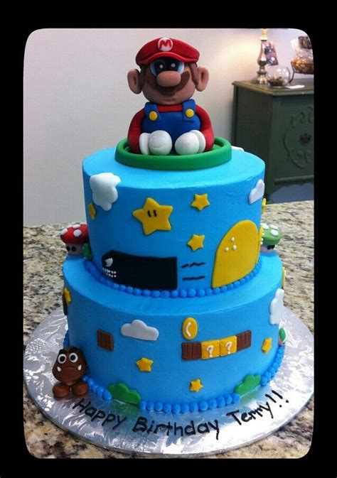 For mackenzie's birthday coming up lol. Super Mario cake with buttercream icing and fondant decor.... | Mario birthday cake, Super mario ...