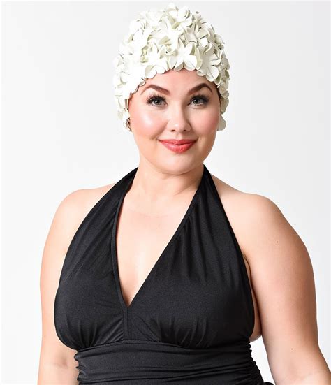 Does your hair still get wet with a swim cap? Retro 1950s Style Whipped Cream Floral Swim Cap | Swim ...