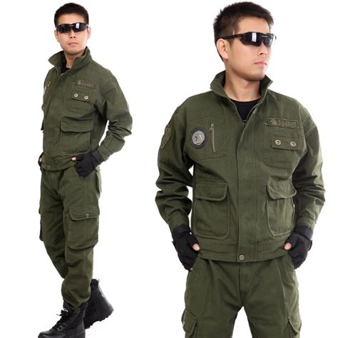 Spring Autumn 100 Cotton Mens Commando Suit Men Army Green Canvas