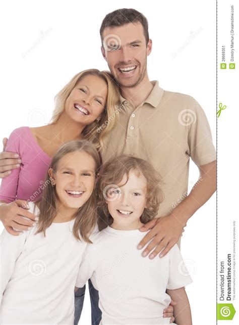 Cuatro Miembros De La Familia Caucásicos Felices Que Se Unen Y Smilin