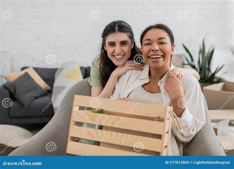 joyful lesbian woman hugging happy multiracial stock image image of apartment happy 277013569
