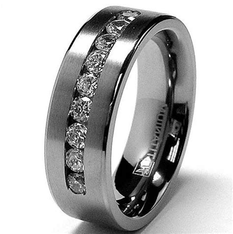 The sleek shine of metal blends flawlessly with the rows. Marvelous Titanium Mens Wedding Bands With Black Diamonds ...