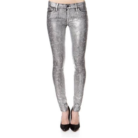 women s silver metallic skinny cotton blend jeans 28 leg brandalley