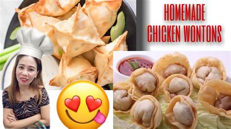 The most common kinds you will see are basic square and round dumpling wrappers use these for siomai or. Homemade Chicken Wontons - YouTube