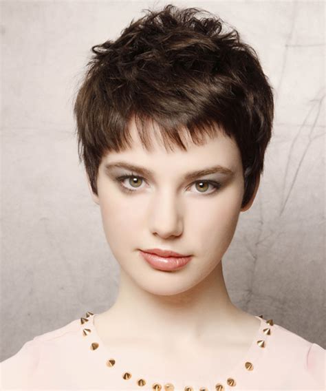 The bangs are worn just short of eye this long hairstyle for women has straight bangs that fall at eyebrow level and are not tapered into the rest of the hair. Short Straight Dark Mocha Brunette Hairstyle with Layered ...
