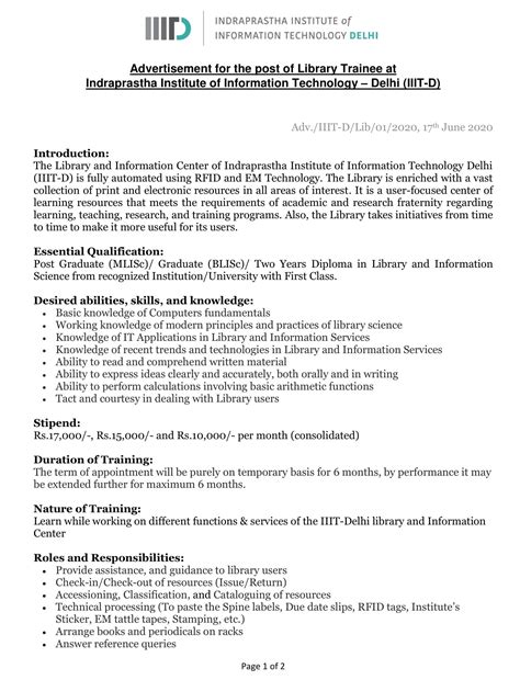 Library Science Professionals Portal Advertisement For Library Trainee
