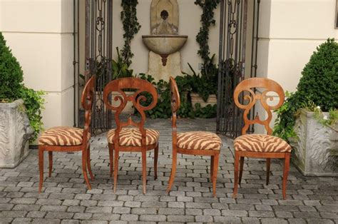 Gold, black, silver, or brown chair leg. Set of Four Italian Walnut Dining Room Side Chairs with ...