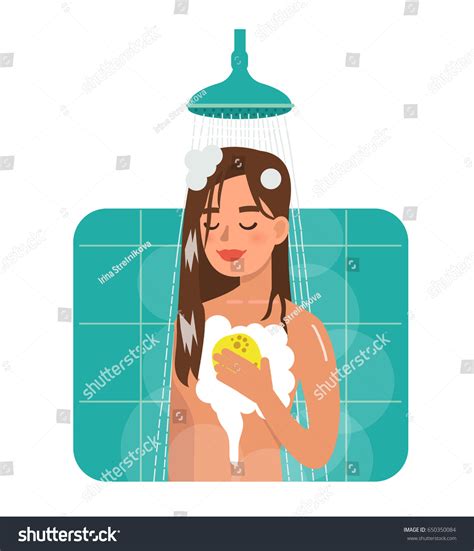Woman Taking Shower Daily Bath Routine Stock Vector Royalty Free 650350084