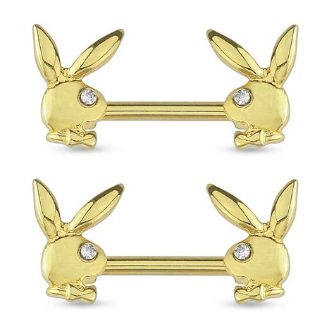 Nipple Barbell With Playboy Bunny With Gemmed Eye 316l Surgical Steel