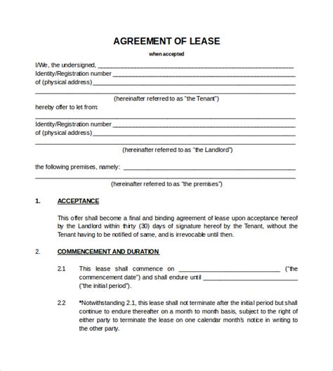 Standard Blank Lease Agreement Printable