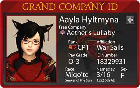 I Made A Grand Company Id Card For My Character Rffxiv