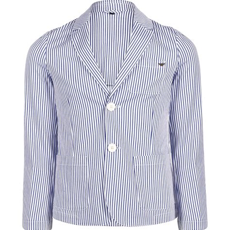 emporio armani striped blazer in white and blue bambinifashion