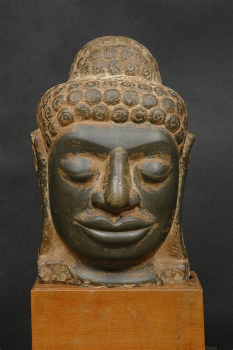 Mon Dvaravati Green Limestone Head Of Buddha 8th Century Thailand 11