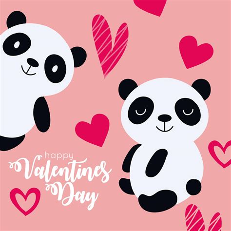 Happy Valentines Day Card With Panda Couple 1934621 Vector Art At Vecteezy