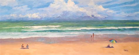 Carmen Beecher Beach Scene 20x75 Oil Painting Seascape On Panel Framed