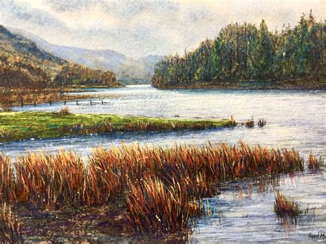 Original Watercolour Painting Lake District Derwent Water In Autumn