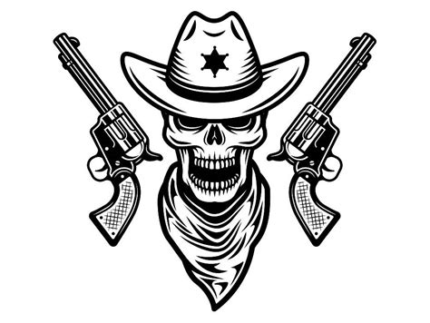 Cowboy Logo 20 Gun Skull Weapon Pistol Revolver Western Hat