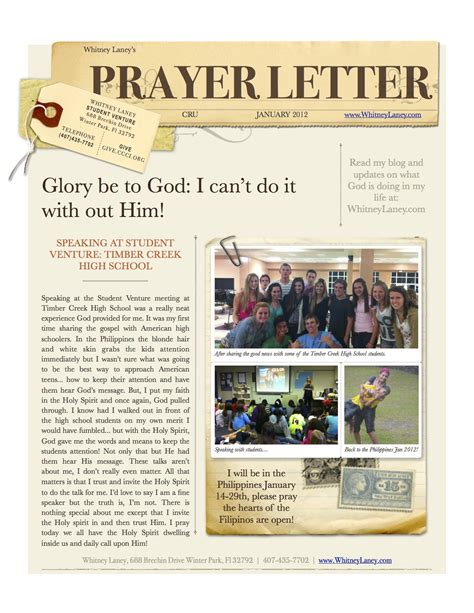 Missionary Prayer Letter Template ~ Resume Letter