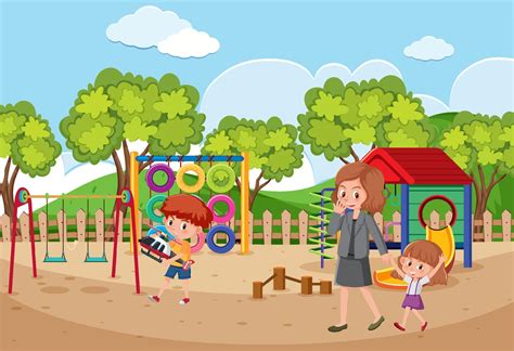 Playground Scene With Children Cartoon 8138641 Vector Art At Vecteezy