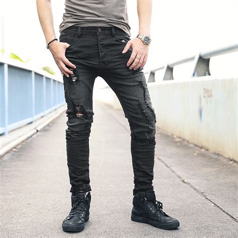 Fashion Streetwear Men Jeans Black Color Spliced Designer High Quality Hip Hop Denim Cargo Pants