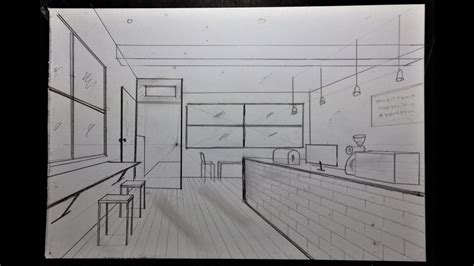 How To Draw A Simple Coffee Shop In One Point Perspective Youtube